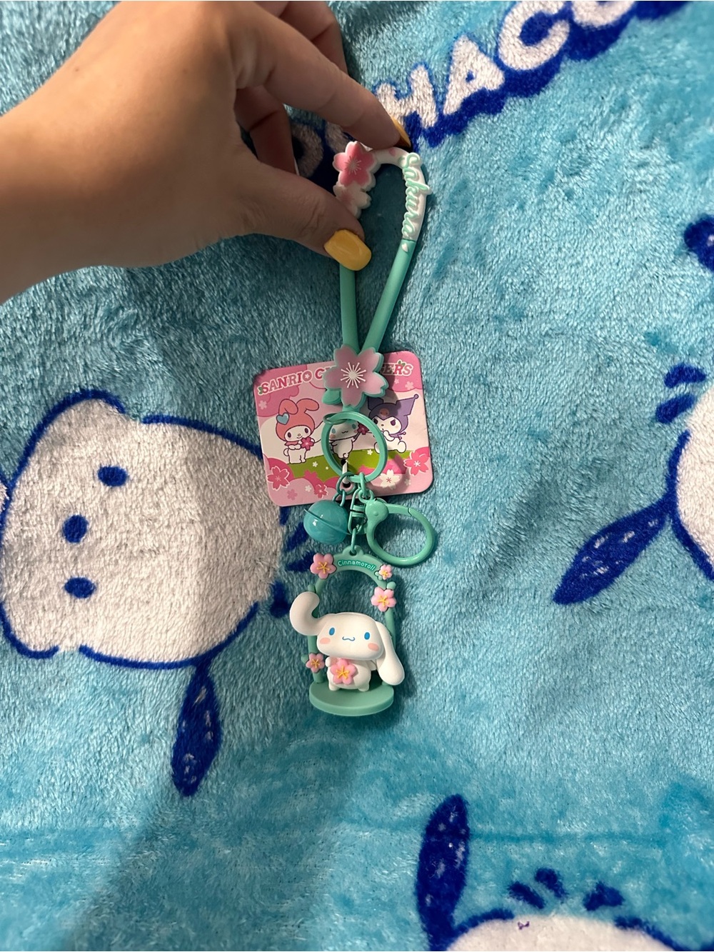 Sanrio Cinnamoroll Mint Green Pink Flower Charm Keychain